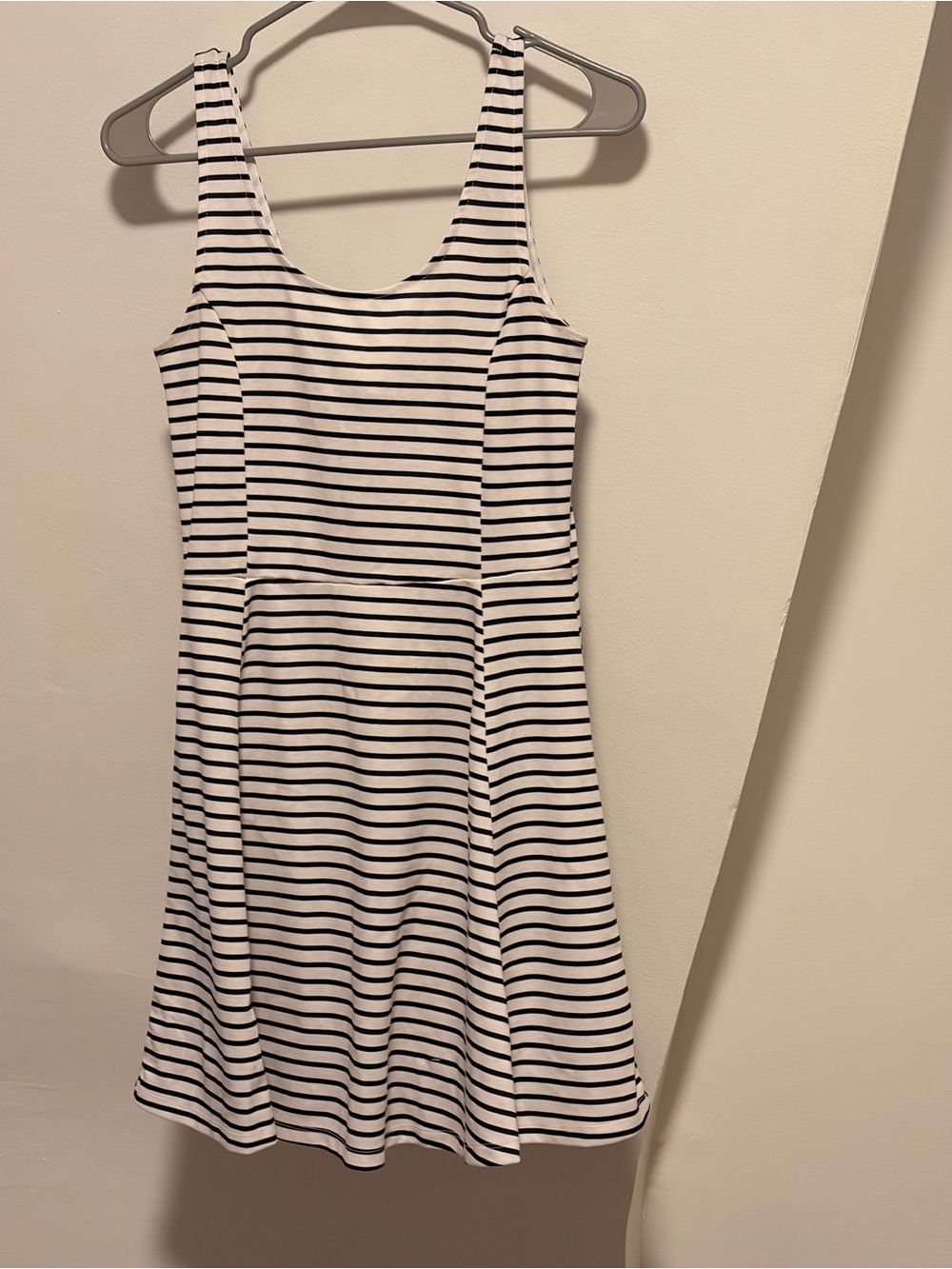 H&M Blue and White Striped Scoop-Neck Mini Dress